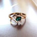 Retro 1960's Green Glass Prong Petite Emerald Cut and Cz Crystals Cocktail Ring Size 6 14k gold Plated sterling