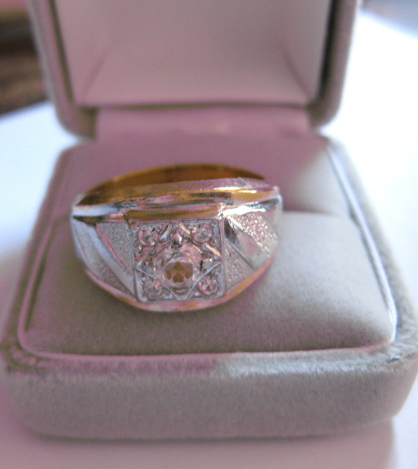 Ring Cz Diamond and 18Kt HGE Vermeil Vintage Crystal Size 11