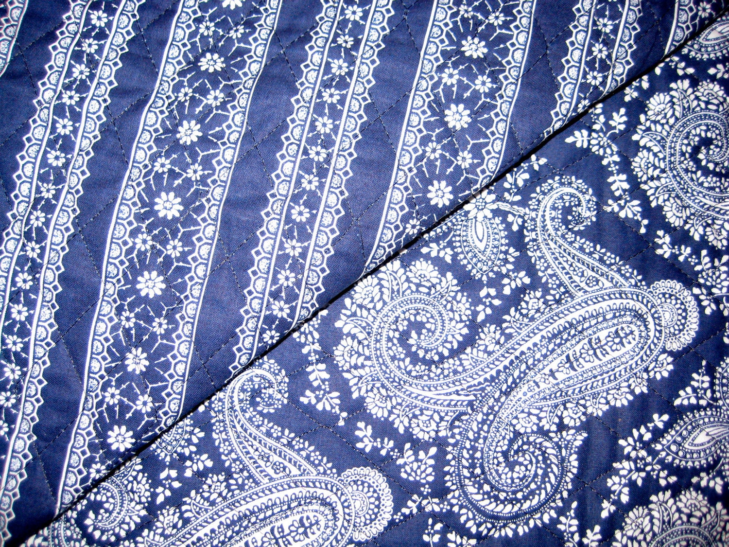 Blue and White Bandana Print 2-Sided Pattern by quiltedrobin