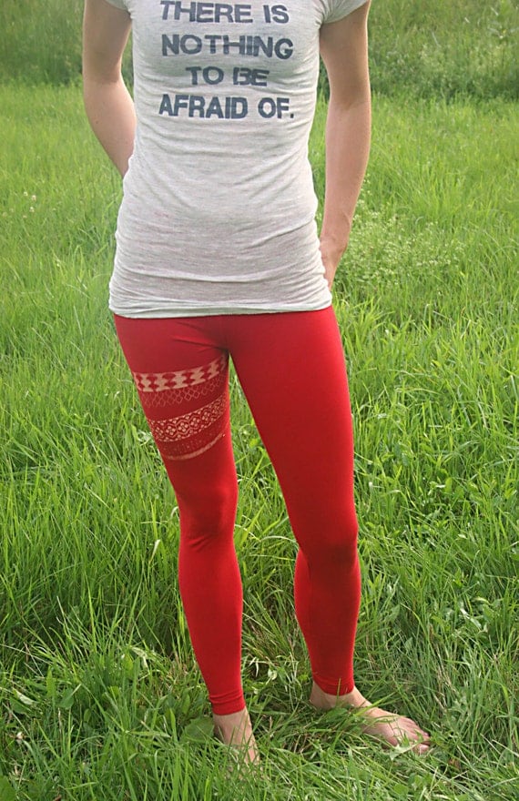 red yoga leggings yoga pants tribal leggings by PurushaPeople