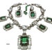 RESERVED Larry Vrba Runway Necklace Earrings Set Vintage Emerald Diamond Statement Jewelry Holiday Jewels Gift for Her