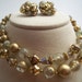 Vintage 3 pc Deauville Gold Bead Rondelle Rhinestone Choker Necklace & Matching Earrings Demi Parure