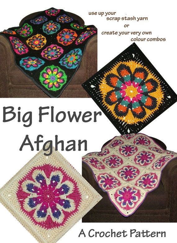 Crochet Pattern Big Crochet Flower Afghan Rug by rensfibreart