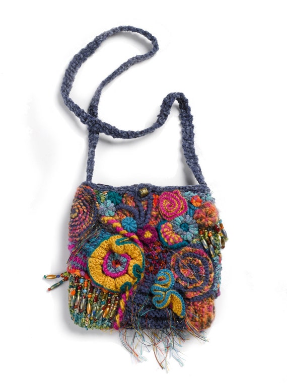 crochet pattern leaf gum OOAK Shoulder Crochet rensfibreart Gras Freeform Mardi Bag by