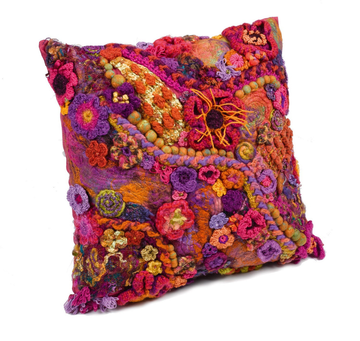 Cushion Cover OOAK Freeform Crochet Full Bloom