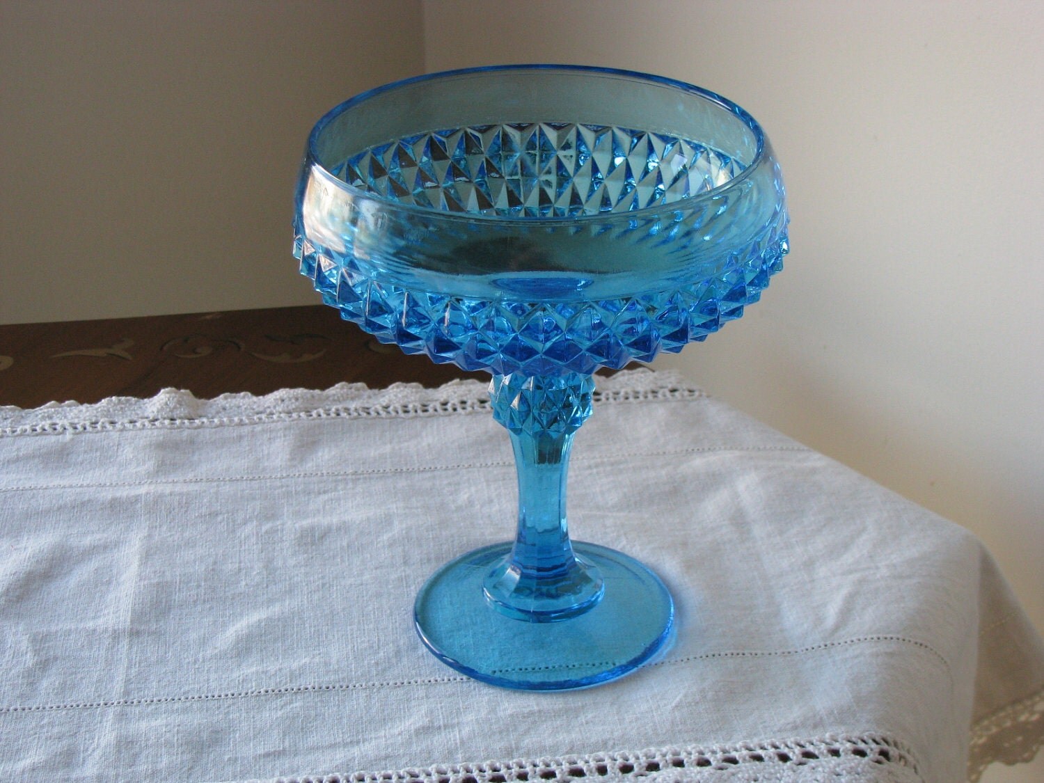 Vintage Blue Glass Pedestal Candy Bowl/Fruit by vintagedoodads