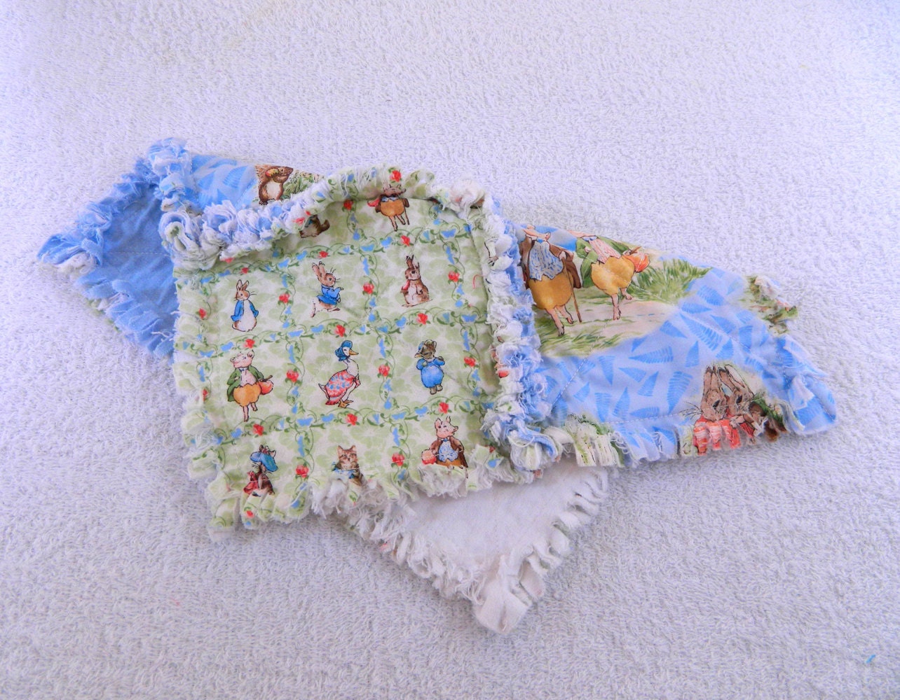 Peter Rabbit Blanket Green & Blue Small by Sewingdreamsnotions