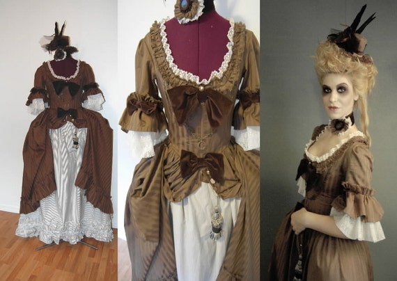 Steampunk Rococo Marie Antoinette Costume dress with Hat and