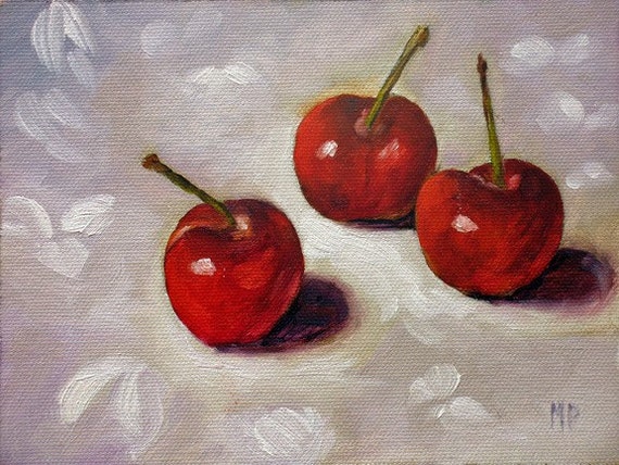 Items similar to Cherry Painting, Original Still Life Fruit Painting On ...