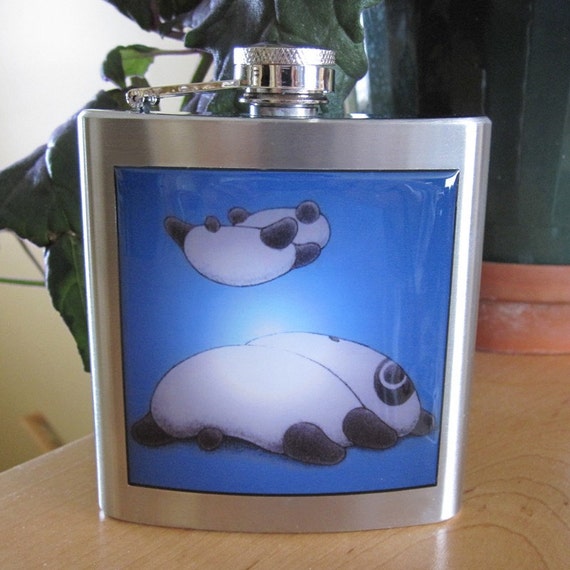 Tare Panda Bear Liquor Hip Flask Stainless Steel 6 Ounce