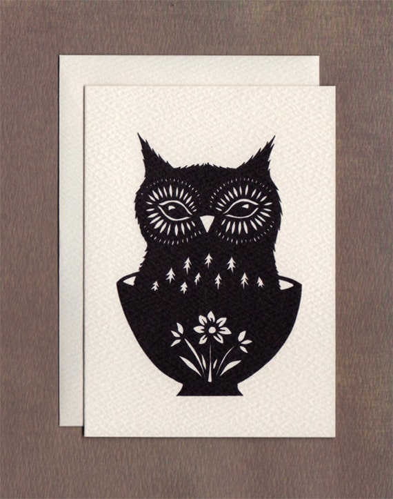 Owl In An Ice Cream Dish Notecard