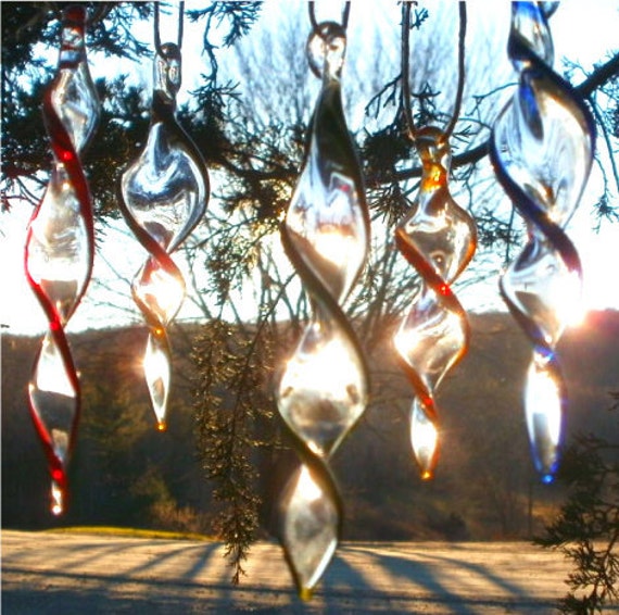 Hand Blown Glass Color Twirl Suncatcher Ornaments