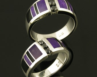 black diamond wedding ring set with sugilite and black onyx inlaid in sterling silver sugilite wedding ring set black onyx wedding set - Onyx Wedding Ring black diamond wedding ring set with sugilite and black onyx inlaid in sterling silver sugilite wedding ring set black onyx wedding set - Onyx Wedding Ring