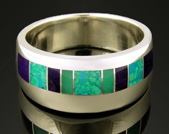 thumbnail image 2 of 6mm Stainless Steel Men's Wedding Band – Rectangular Lab-Created Opal – Tommyway Jewelry – Selectable Size 2 of 2
