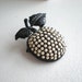 Vintage Brooch Apple Japanned Metal with Milk Glass Stones