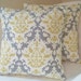 Set of Two Damask 16 Inch Pillow Covers Grey Yellow