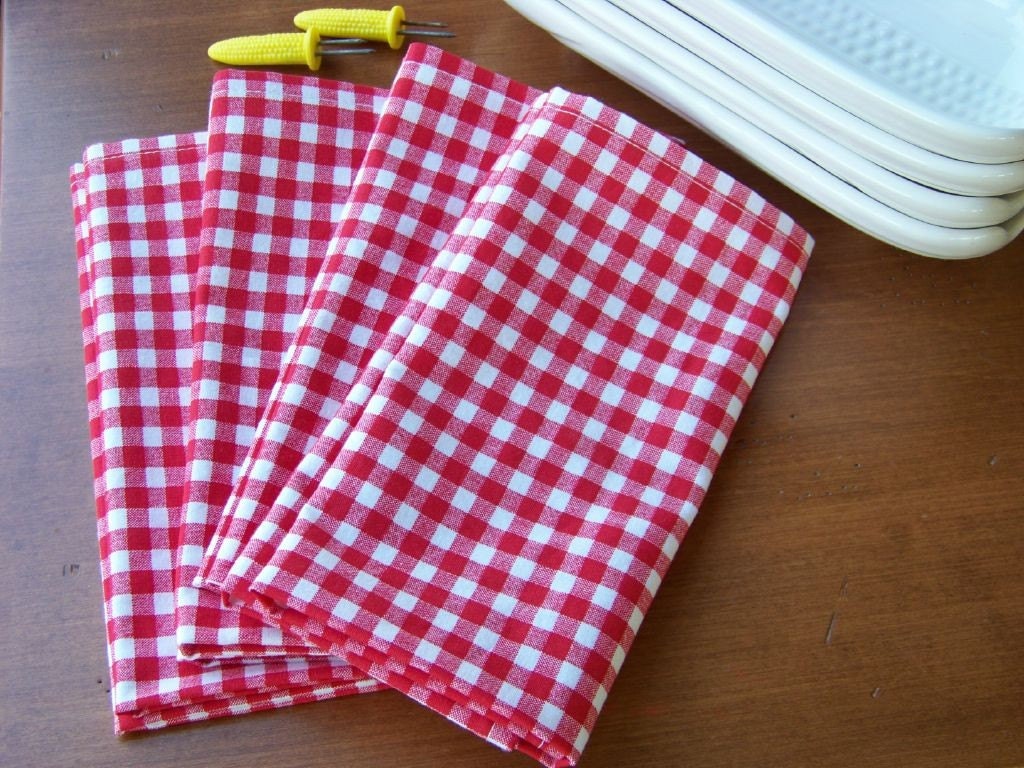 Red Check Picnic Napkins Set of Four