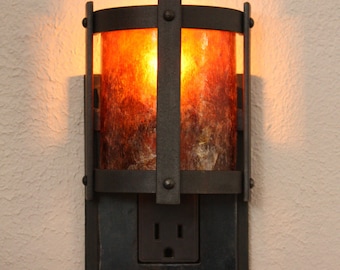 Forged Steel Night Light with amber mica shade