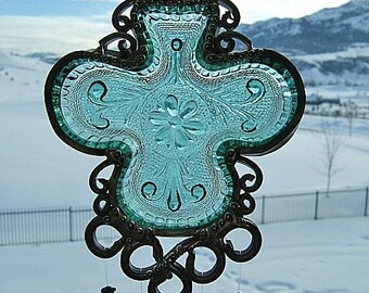 Teal Shamrock - Vintage Bridge Set Dish Upcycled into a Whimsical Windchime