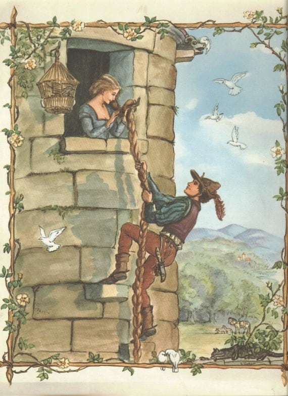 VINTAGE ART TASHA TUDOR ILLUSTRATION RAPUNZEL