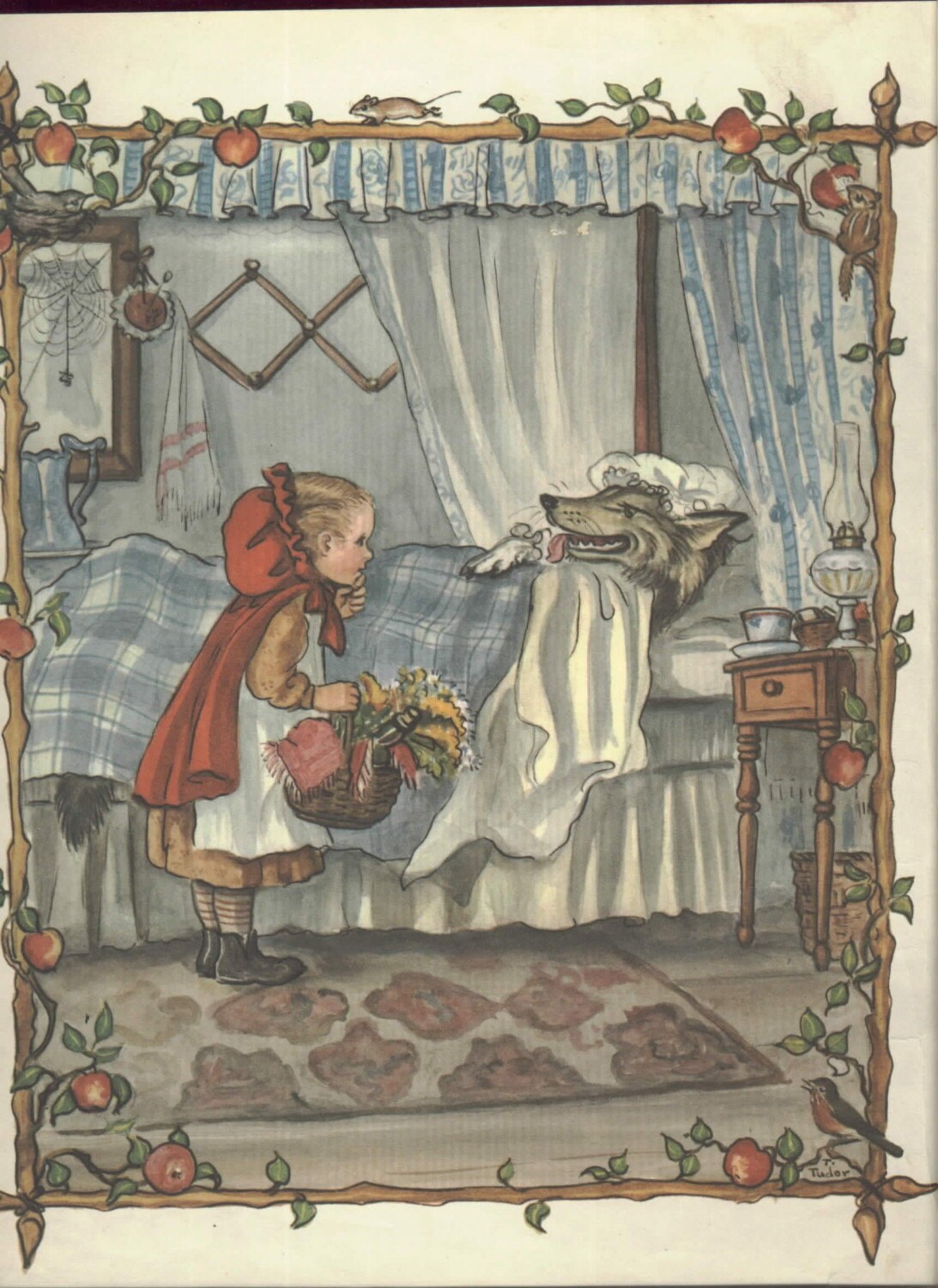 VINTAGE ART TASHA TUDOR ILLUSTRATION LITTLE RED RIDING