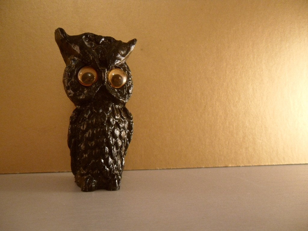 Small Black Resin Vintage Owl Figurine