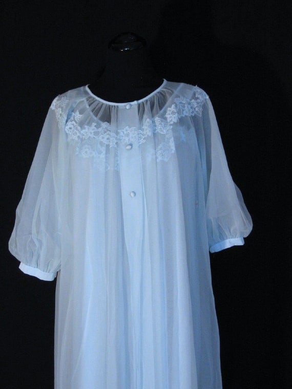 Blue Peignoir Set Gown and Robe 1960s