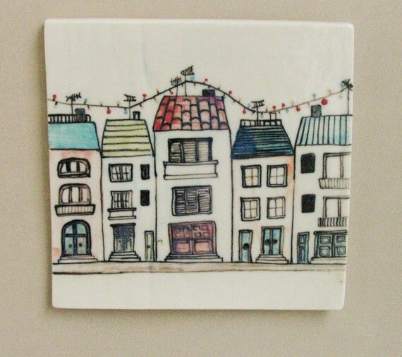 Christmas in the village small porcelain tile by NiuTaller on Etsy