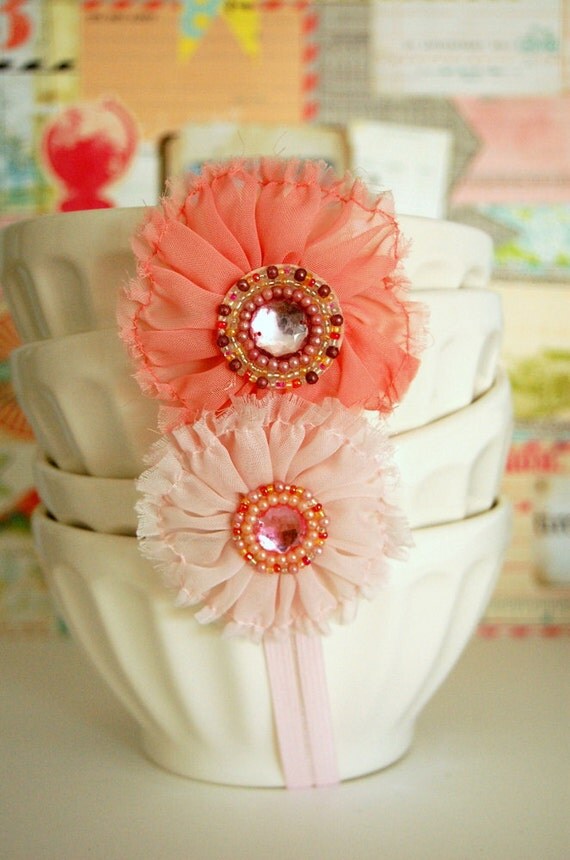 m2m Matilda Jane the COLBIE PINK LADY coral pink peach fabric flowers Headband Clip Newborn baby infant toddler child girls