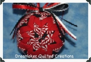 Handmade Red and Black Peppermint Candy Christmas Quilted Ornament