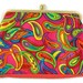 Crazy Paisley - Vintage 60s Psychedelic Make Up Case or Jewelry Purse w/ Paisley Design in Bright Neon Colors, Double Sided 2 Compartment
