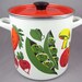 Happy Food - Vintage Enamel Veggie Steamer Pot with Anthropomorphic Vegetables & Seafood, Orange Lid, Includes Steam Basket, Like New