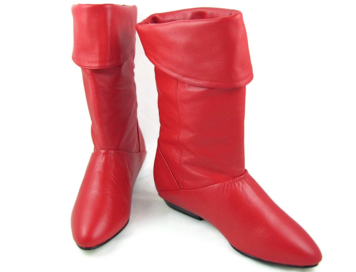 women's flat red leather boots