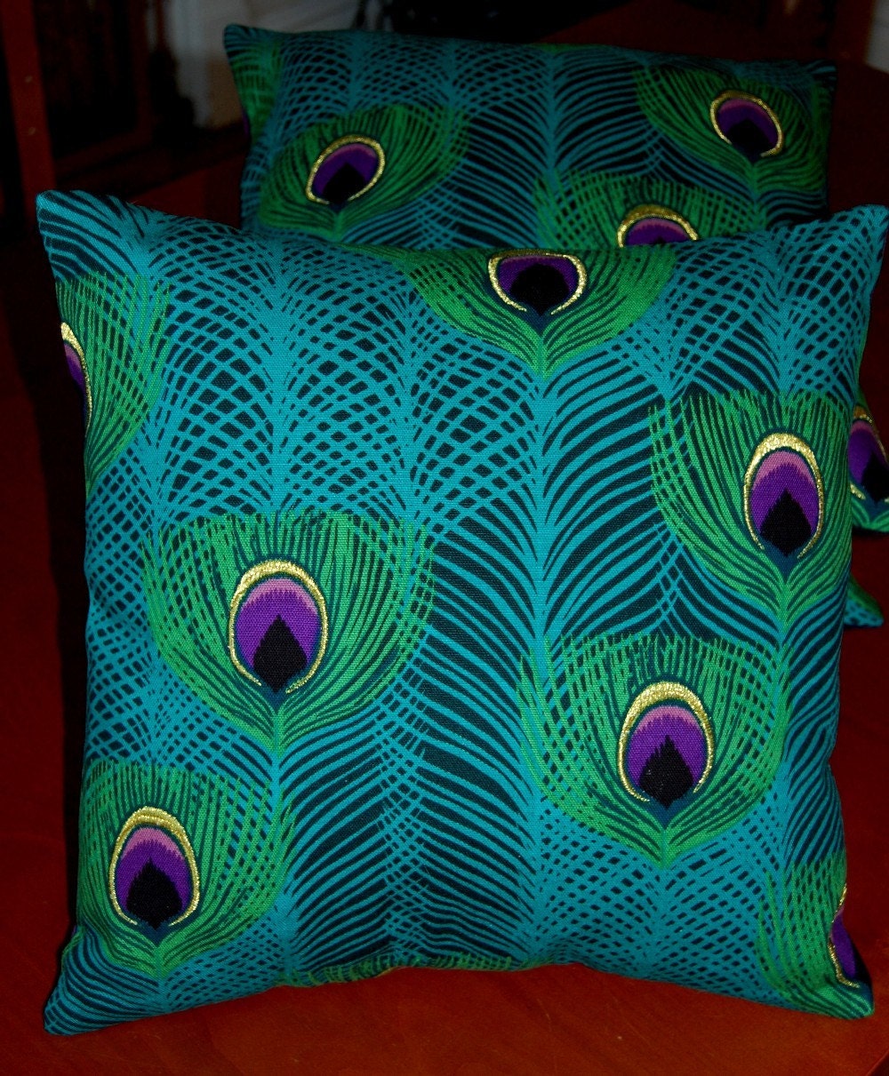 Green Peacock Pillow Cover 16x16