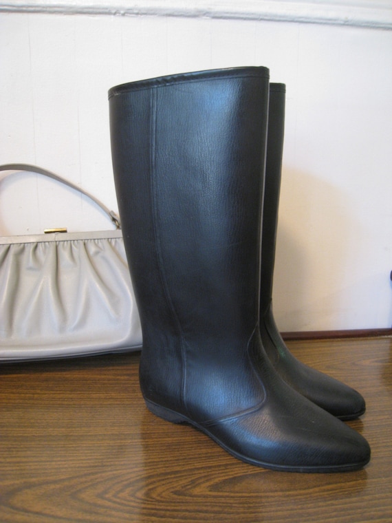 Vintage Wool Lined Rubber Riding Boots Galoshes Size 6