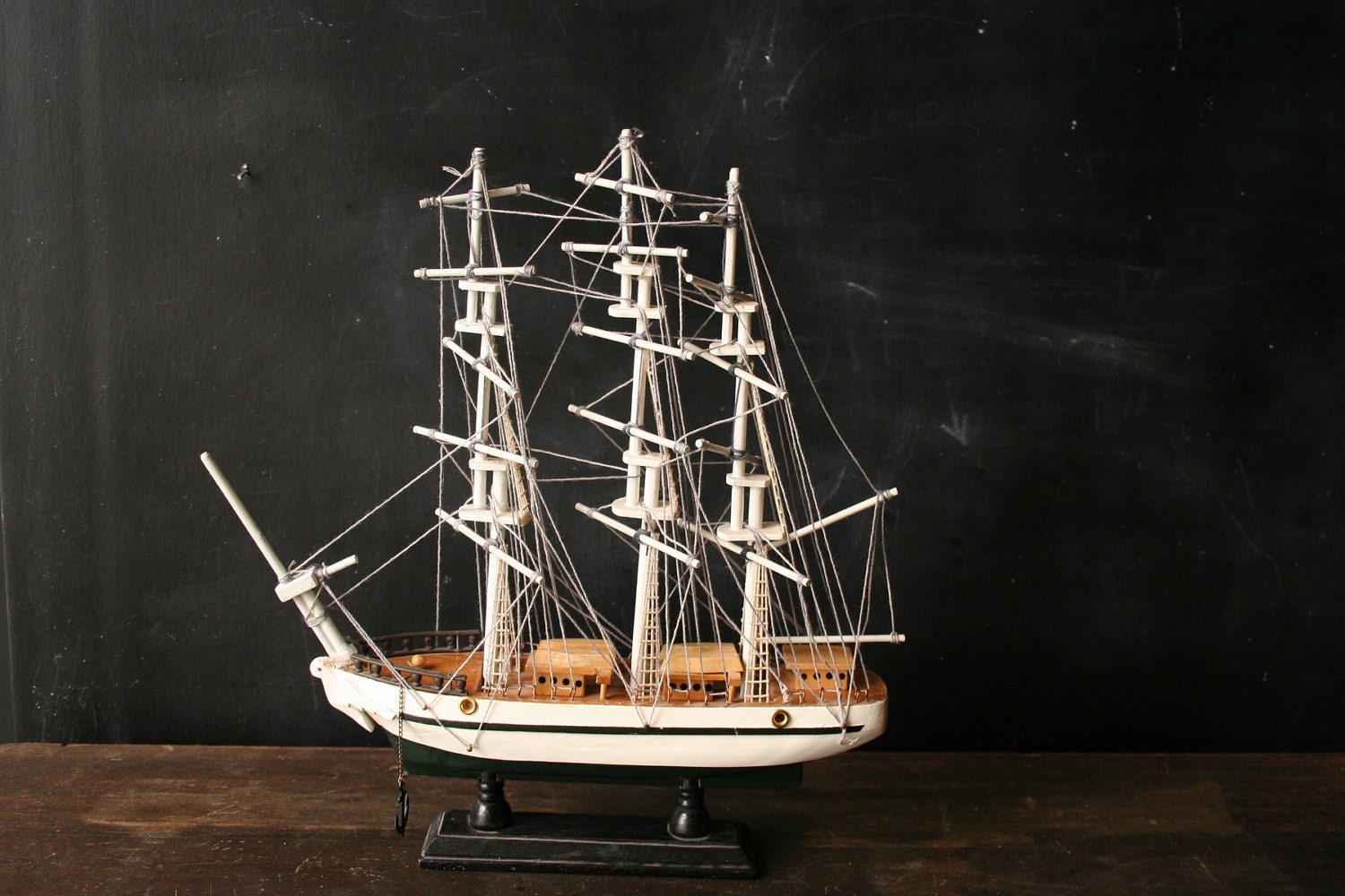 Sailboat Ship Model White 13 inches 3 Masts Vintage by 
