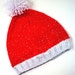 SALE Santa Hat Christmas Baby Infant 6m 9m 12m 18m 24 m 2 years month Red and White Sparkle Hand Knit Handmade - Ready to Ship