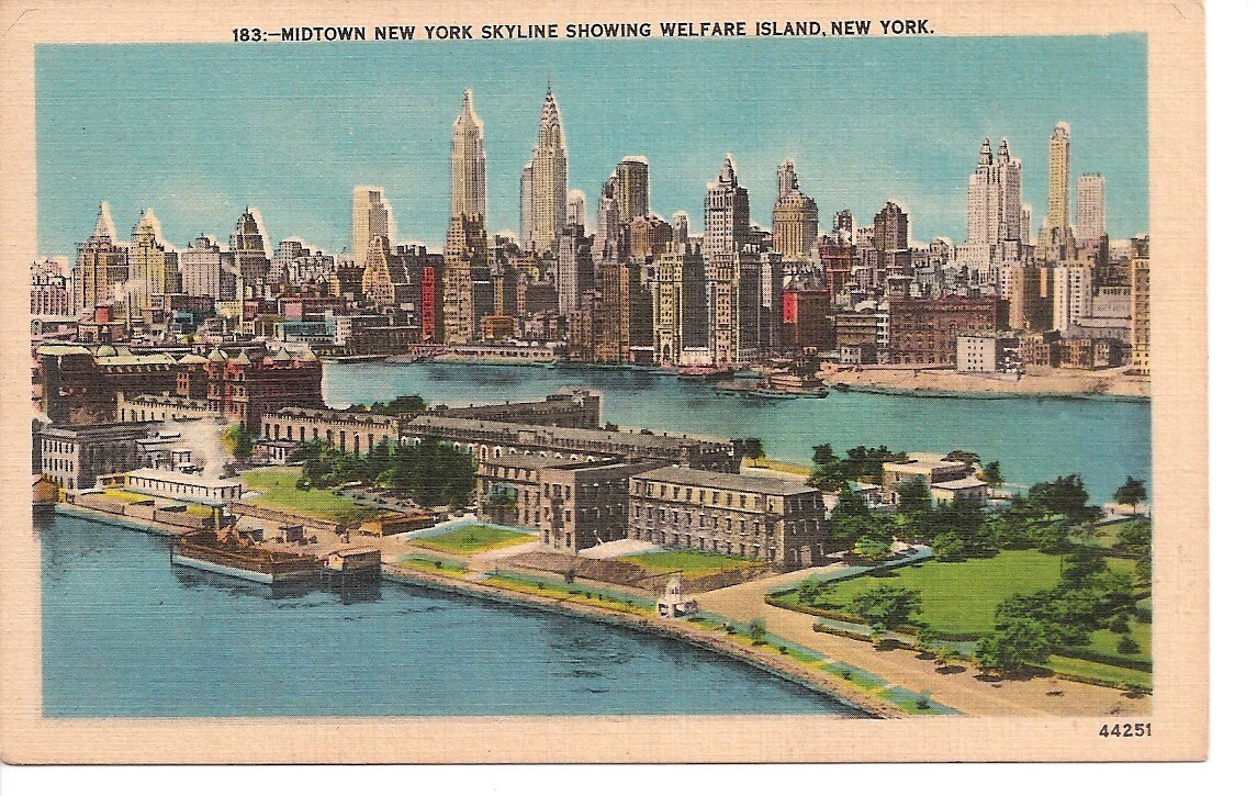 VINTAGE POSTCARD MIDTOWN NEW YORK SKYLINE SHOWING WELFARE