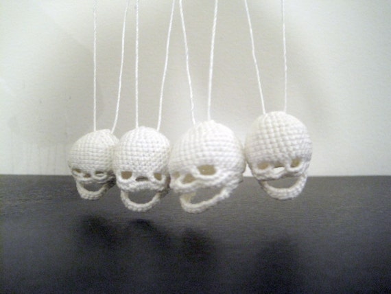 Items similar to Tiny Crocheted Skull Ornaments - Set of 4 on Etsy