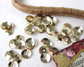 Vintage Antique French Metal Sequins, Gold Cupped, 1930's, 4mm sqs0022 (100)