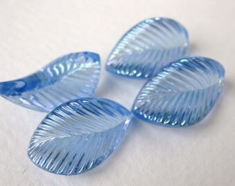 Vintage Glass Cabochon. Sapphire Blue Leaf, Twisted Rainbow AB 20x11mm gcb0391 (4)