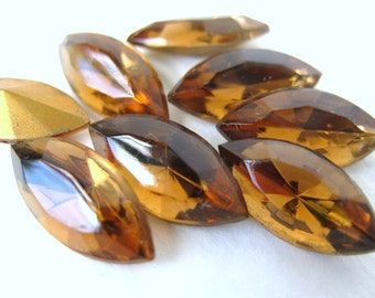 Vintage Glass Rhinestone Jewel. Navette Smoked Topaz Czech 15x7mm rhs0184 (8)