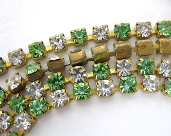 Vintage Rhinestone Chain Peridot Crystal Swarovski Brass Prong Setting 4mm chn0071 (1 foot)