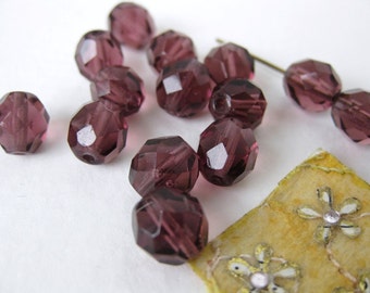 Vintage Beads Glass Faceted Amethyst Rounds 8mm vgb0360 (15)