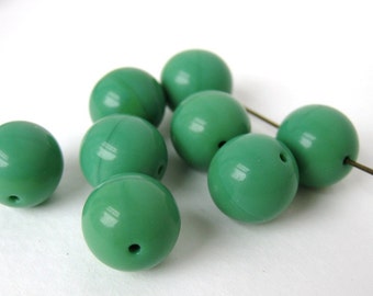 Vintage Glass Beads Large Green Rounds Retro Color 12mm vgb0437 (8)