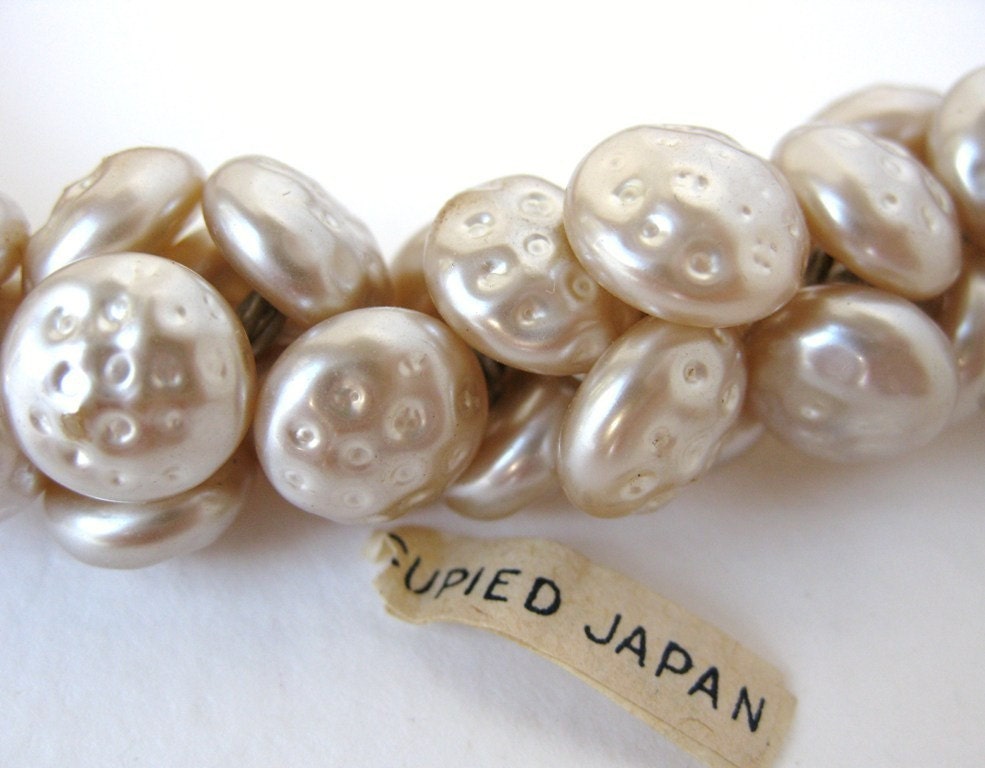 Vintage Glass Pearl Buttons Beads. Antique Ivory Dimpled