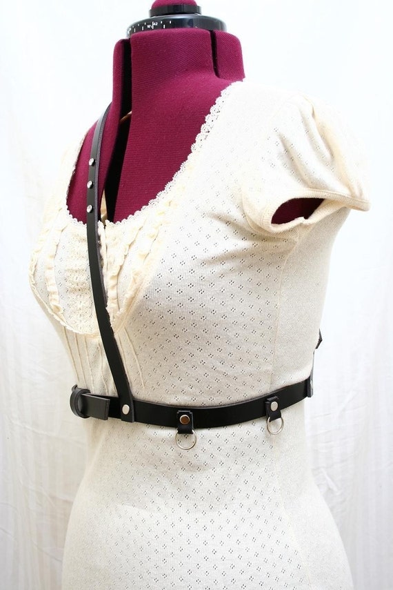 Raven Black Leather Harness Belt Slanted Strap by AudraJean