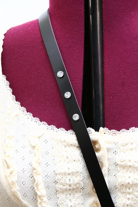 Raven Black Leather Harness Belt Slanted Strap by AudraJean