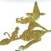 Cat and Pin Up Witch Silhouette, Gold Glitter Vinyl Decal