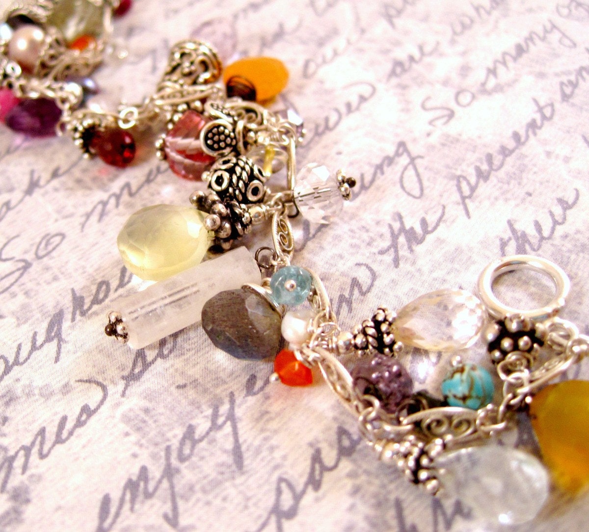 Gypsy Charm Bracelet Sterling silver rainbow gemstones
